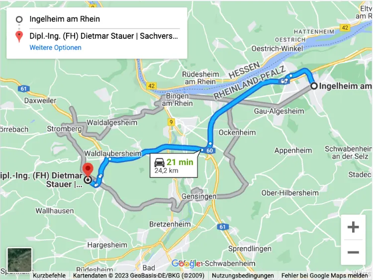 Anfahrt Ingelheim nach KFZ Stauer Windesheim