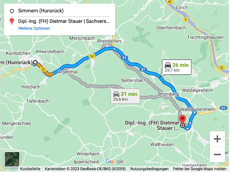 Anfahrt Simmern nach KFZ Stauer Windesheim