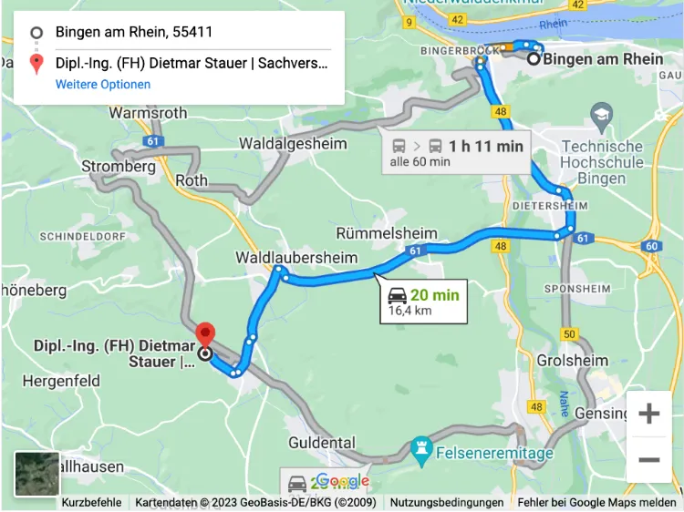 Anfahrt Bingen nach KFZ Stauer Windesheim